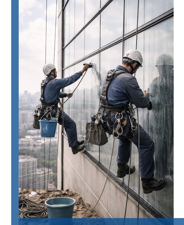 Профессиональная мойка фасадных окон альпинистами в Черкесске