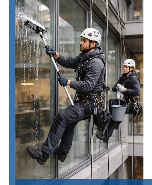 Профессиональная мойка витражей промышленными альпинистами в Черкесске