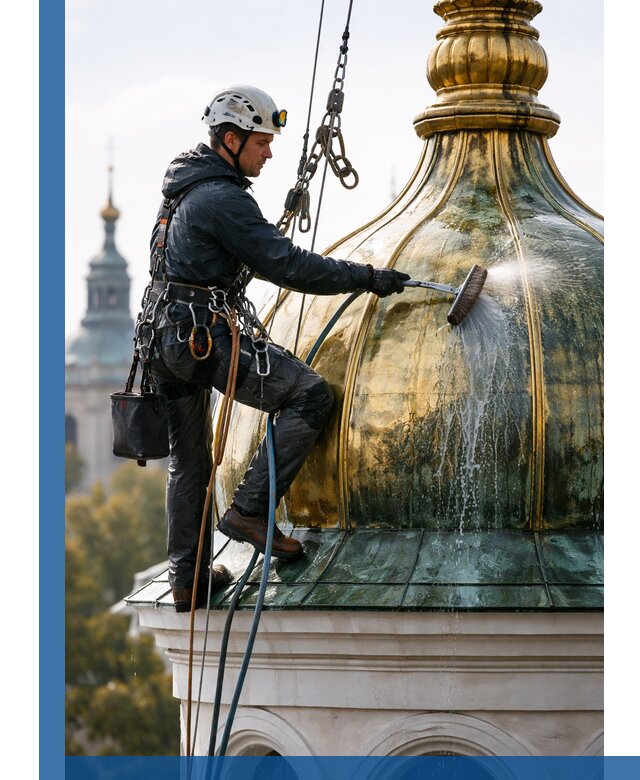 Профессиональная мойка куполов и шпилей высотными альпинистами в Черкесске