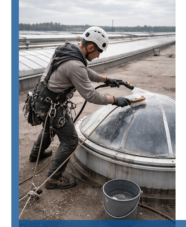 Мойка зенитных фонарей на кровле для промышленных объектов в Черкесске