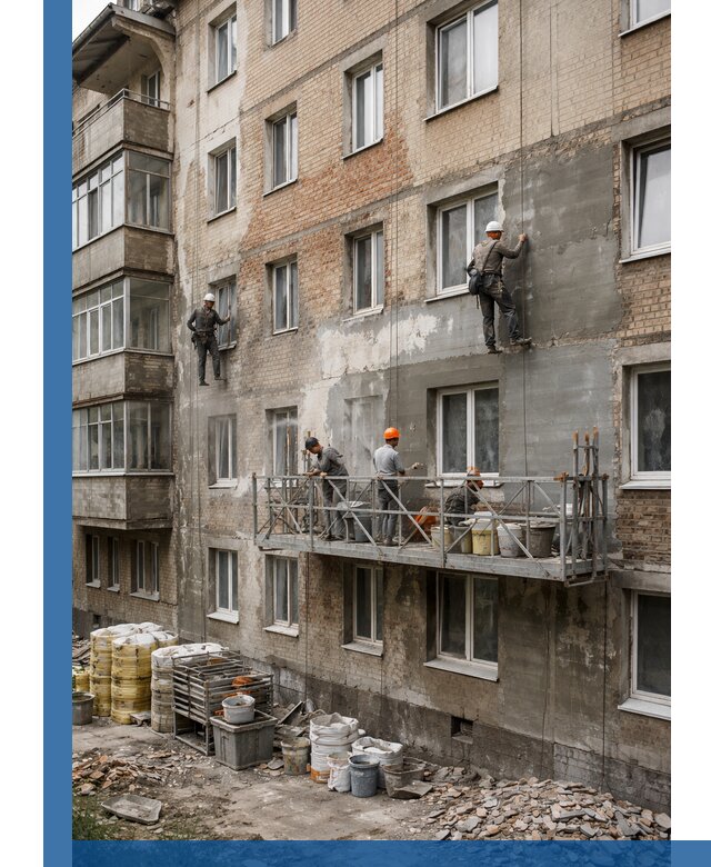 Капитальный ремонт фасада в Черкесске с восстановлением и гидроизоляцией