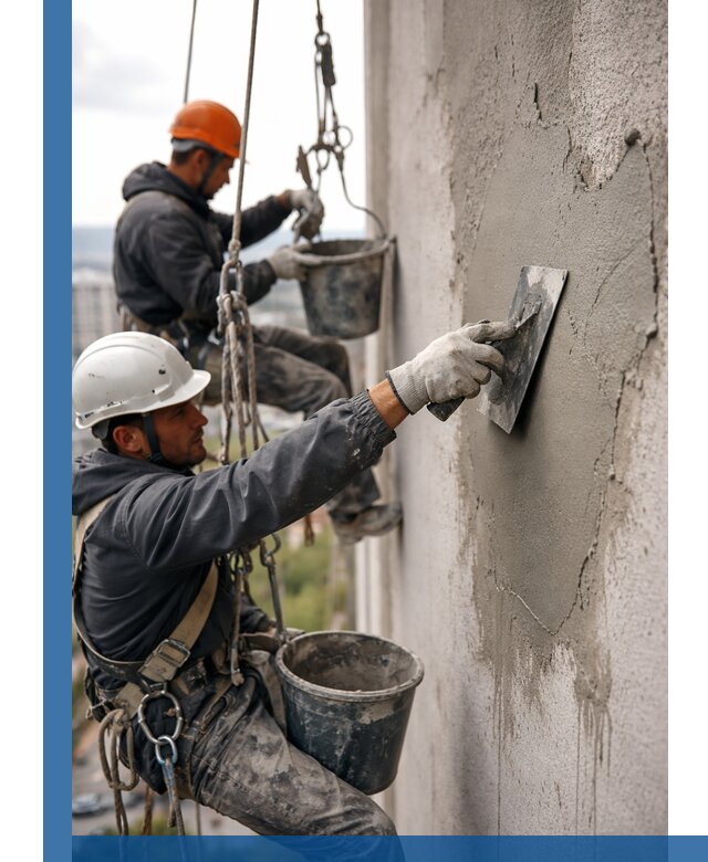 Штукатурка фасада на высоте в Черкесске профессиональные работы