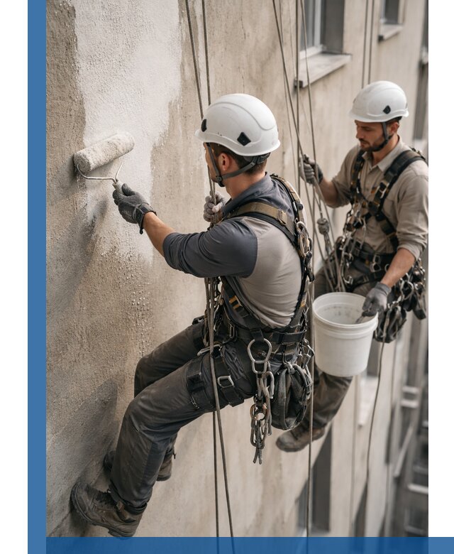 Грунтовка фасада на высоте в Черкесске промышленными альпинистами