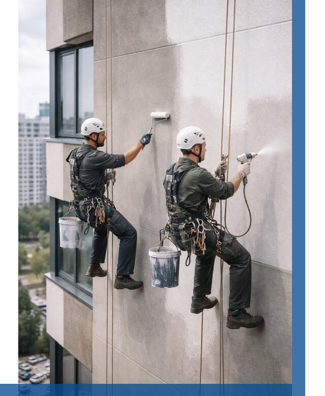 Покраска фасада альпинистами в Черкесске от 306 р. | ВЫСОТНИК-Чрк