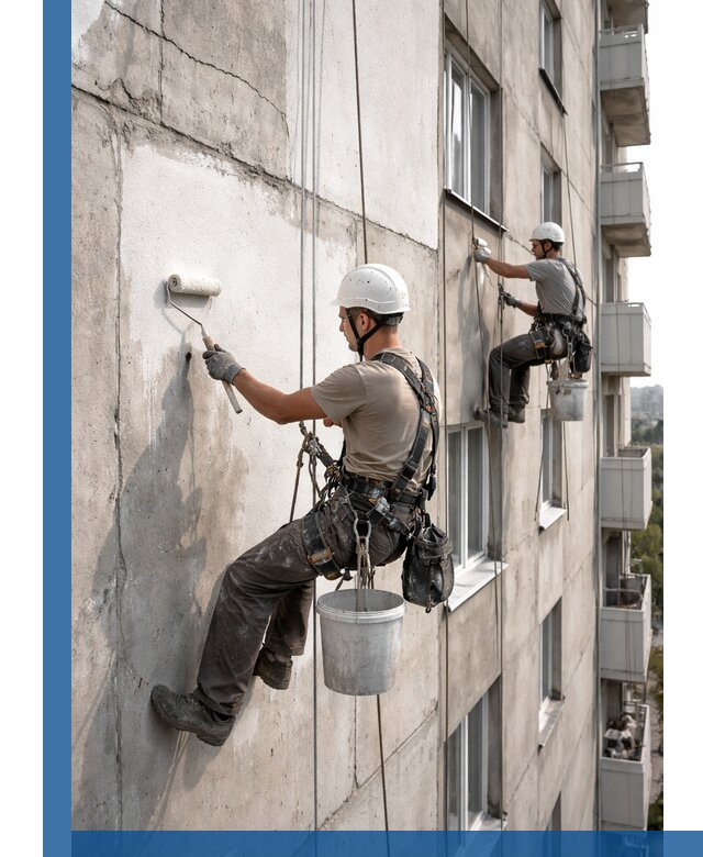 Покраска бетонного фасада в Черкесске для жилых и промышленных объектов