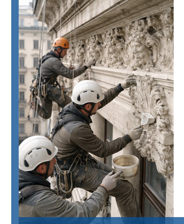 Реставрация фасадной лепнины с высотными работами в Черкесске