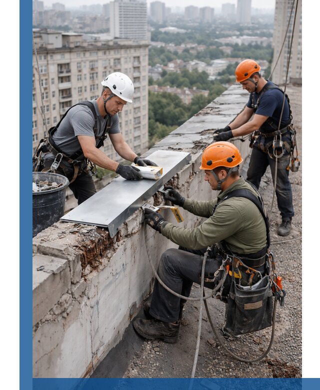 Ремонт парапета на кровле в Черкесске, высотные работы с гарантией