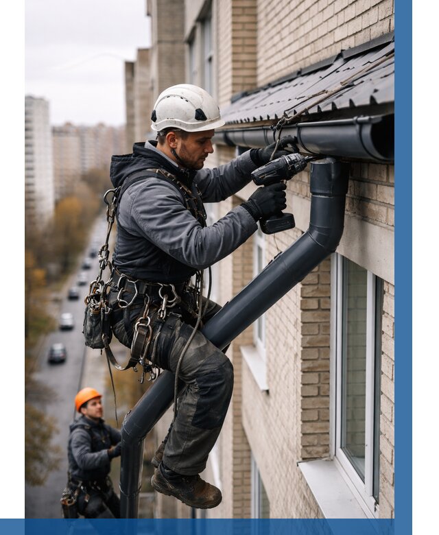 Монтаж водосточной системы на здании в Черкесске от 5098 р. | ВЫСОТНИК-Чрк