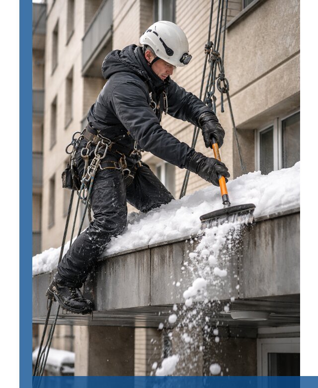 Очистка козырьков от снега в Черкесске круглогодично безопасно