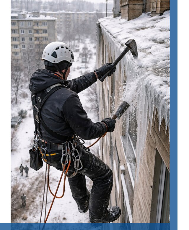 Сбивание сосулек с крыши в Черкесске по цене от 4588 р. | ВЫСОТНИК-Чрк