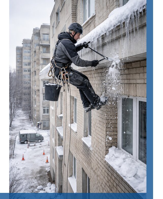 Удаление наледи с карнизов в Черкесске от 357 р. | ВЫСОТНИК-Чрк
