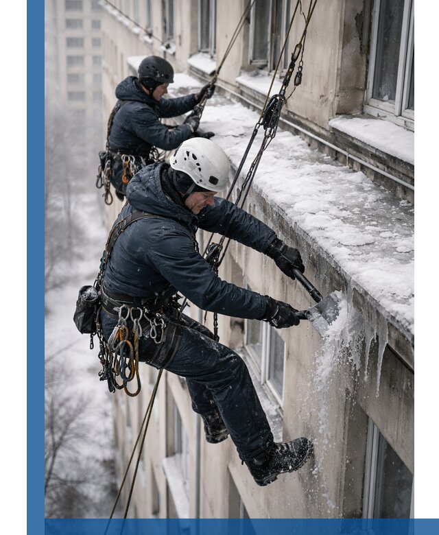 Удаление наледи и сосулек с карнизов в Черкесске профессионально