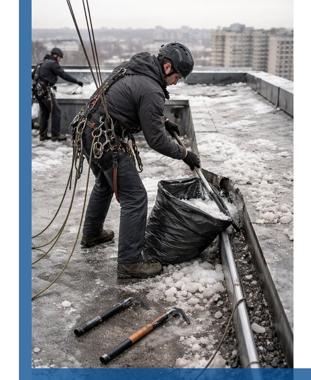 Аварийная очистка кровли в Черкесске от промальпинистов