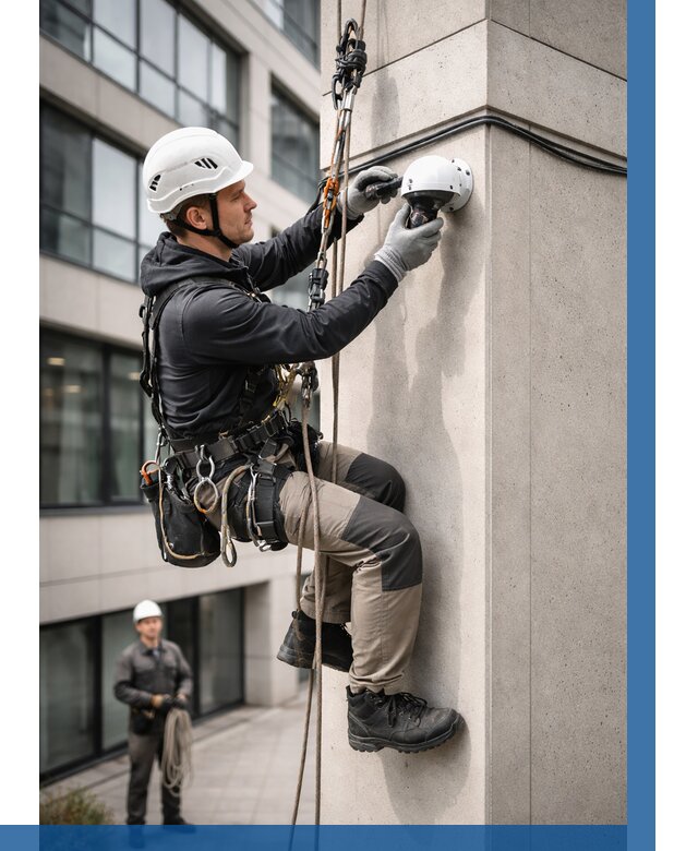 Монтаж камер видеонаблюдения на фасаде в Черкесске от 8667 р.-ВЫСОТНИК-Чрк