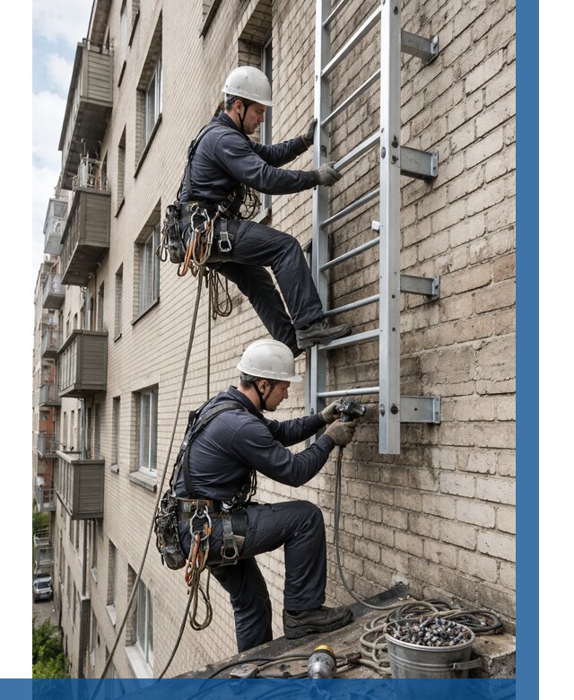 Монтаж пожарной лестницы в Черкесске от 25490 р заказать у ВЫСОТНИК-Чрк