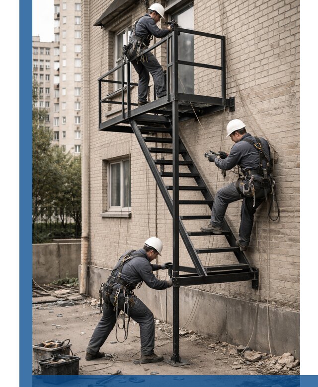 Монтаж пожарной лестницы в Черкесске, установка и крепление