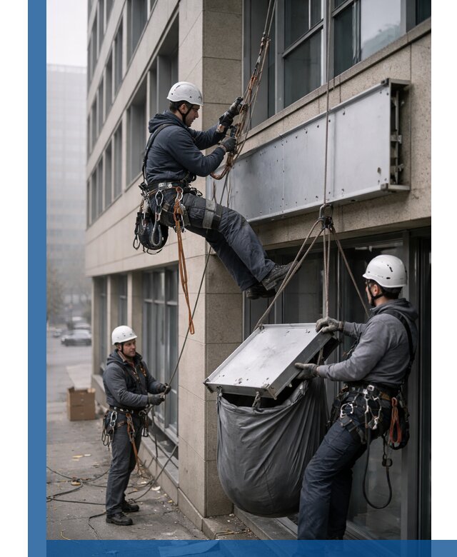 Демонтаж рекламной вывески с высотными работами в Черкесске