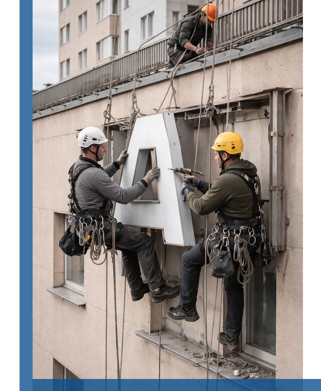 Ремонт и восстановление наружных вывесок на высоте в Черкесске