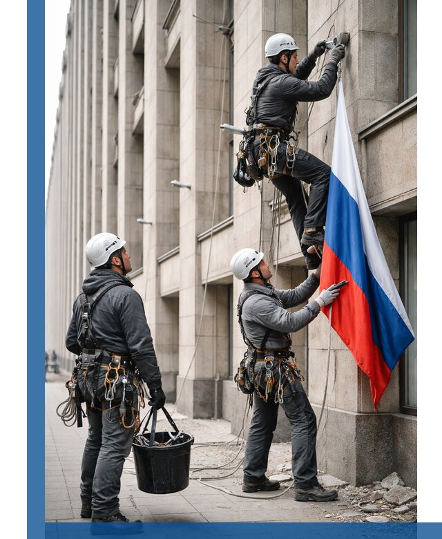 Профессиональная установка флагов на фасаде в Черкесске