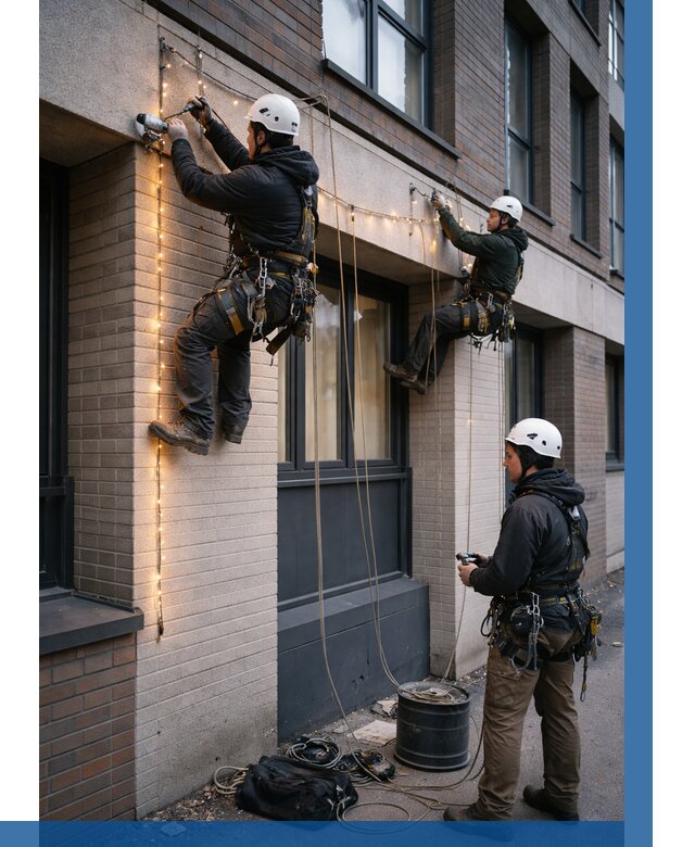 Монтаж гирлянд на фасаде в Черкесске от 3569 р. | ВЫСОТНИК-Чрк