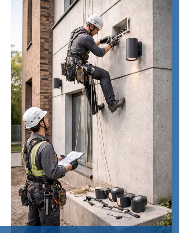 Монтаж фасадного освещения в Черкесске от 2549 р. | ВЫСОТНИК-Чрк