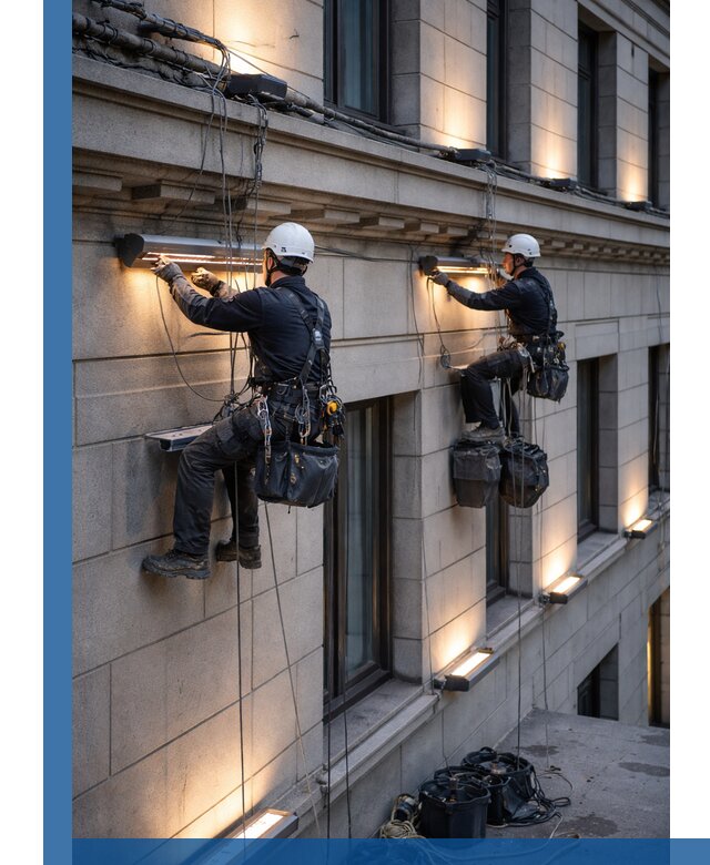 Монтаж архитектурной подсветки фасадов зданий в Черкесске