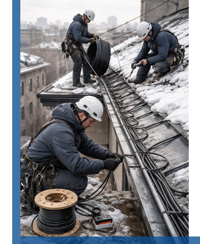 Монтаж греющего кабеля на кровле в Черкесске под ключ