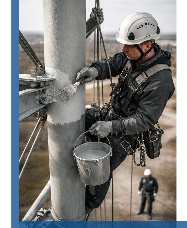 Покраска мачт связи в Черкесске промышленными альпинистами