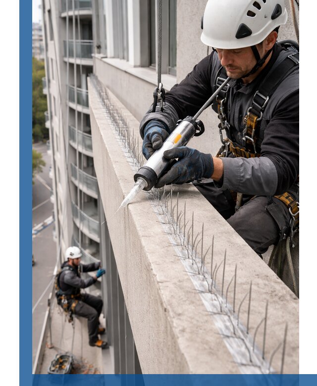 Установка шипов от птиц на фасадах и кровлях в Черкесске